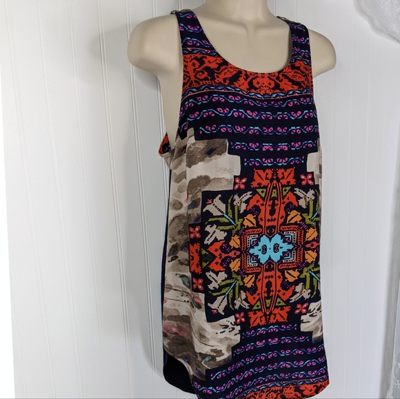 Tt COLLECTION Printed Mixed Media Tunic Sz S - Picture 2 of 13